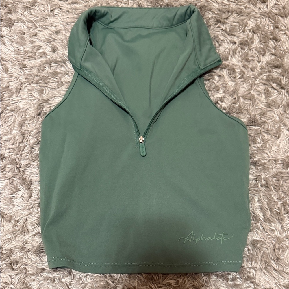 Alphalete Sage Green Sleeveless Zip Mock Neck Tank